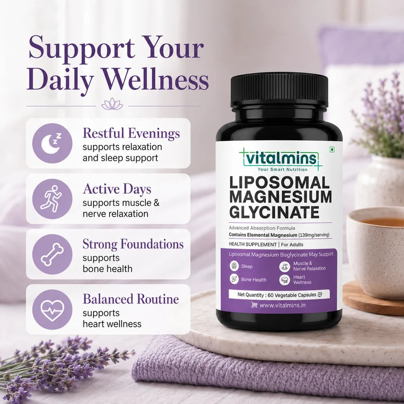 Vitalmins Liposomal Magnesium Glycinate Capsules | Maximum Bioavailability for Deep Sleep, Muscle Recovery & Stress Relief – 60 Capsules