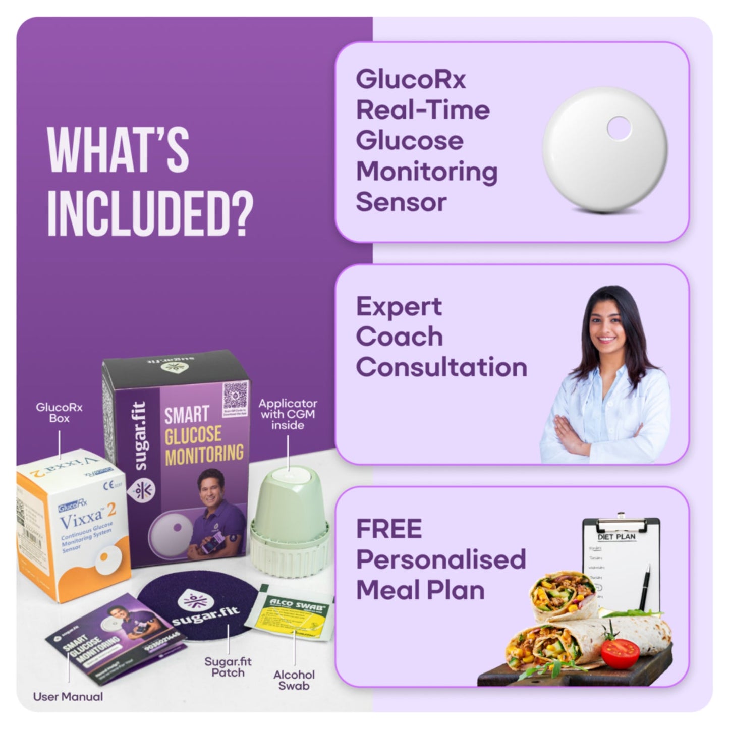 Sugar.fit Smart Glucose Monitoring, Real-Time Blood Sugar Level Tracking, Bluetooth-Enabled, Last upto 15 days