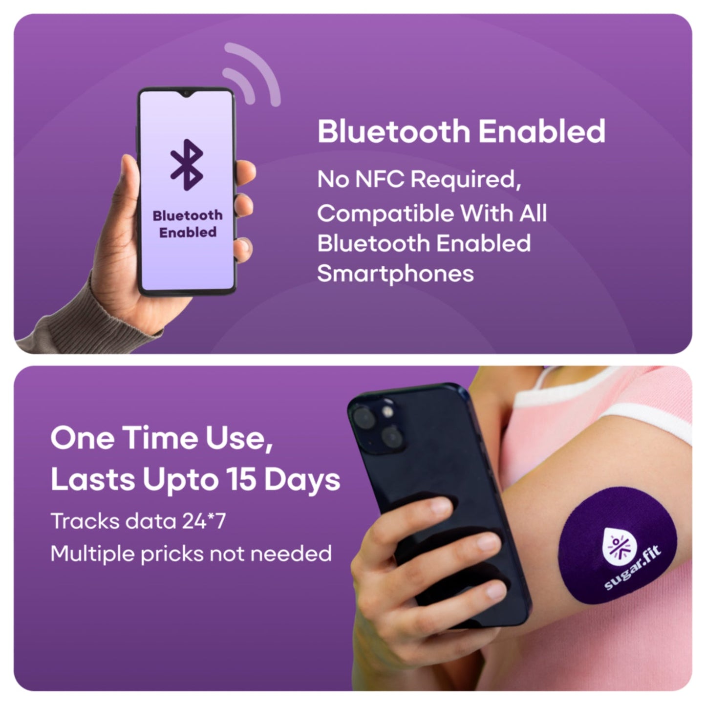 Sugar.fit Smart Glucose Monitoring, Real-Time Blood Sugar Level Tracking, Bluetooth-Enabled, Last upto 15 days