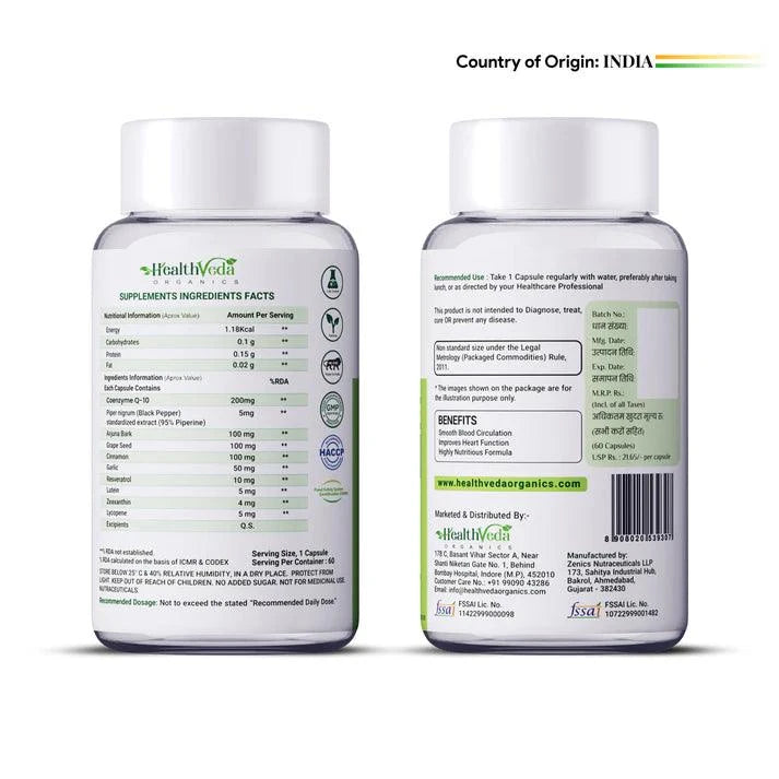 Health Veda Organics Coenzyme Q10 - Mitochondrial Energy & Cardiovascular Equilibrium (60 Capsules)