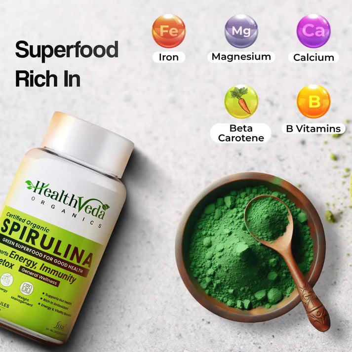 Health Veda Organics Spirulina 2000mg Veg Capsule for Weight Management & Immunity