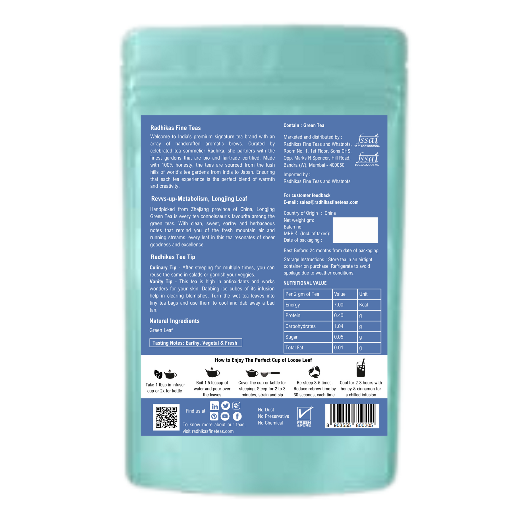 Radhikas Fine Teas Longjing Green Tea (Dragon Well Tea) - 50gm