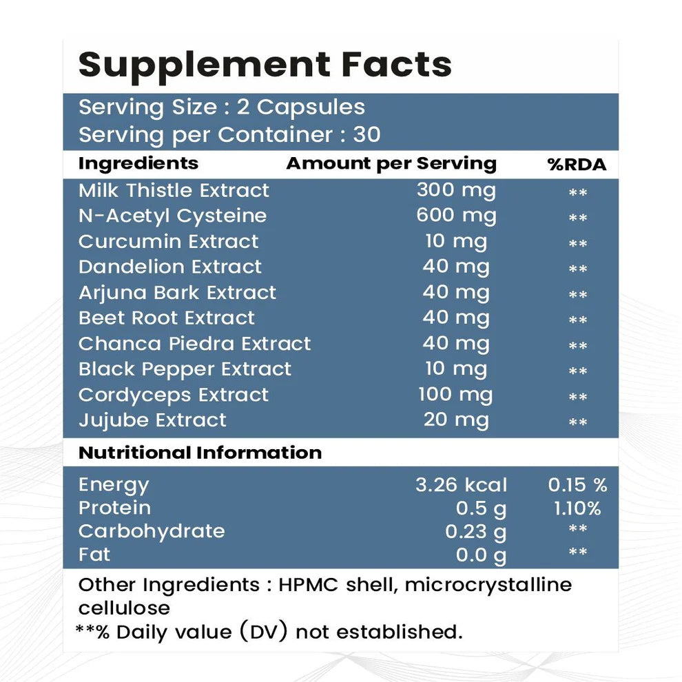 Raskam Lungs & Liver Detox Supplement | Milk Thistle & N-Acetyl Cysteine, Immune Support | 60 Veg Capsules