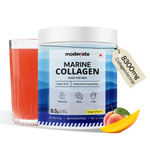 Moderate Marine Collagen Powder for Men, Type 1 & 3 Hydrolyzed Peptides with Glutathione, Vitamin C, Hyaluronic Acid, Biotin, Mango Peach Flavour, Add to Whey Shake or Any Drink, 200g