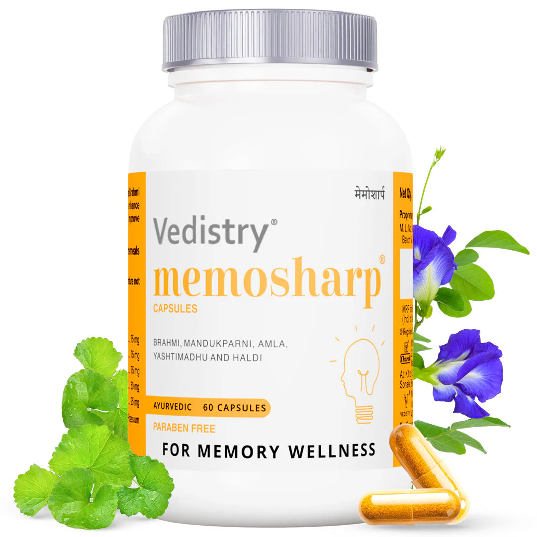 Vedistry Memosharp 60s - Ayurvedic Brain Booster for Memory, Focus & Concentration