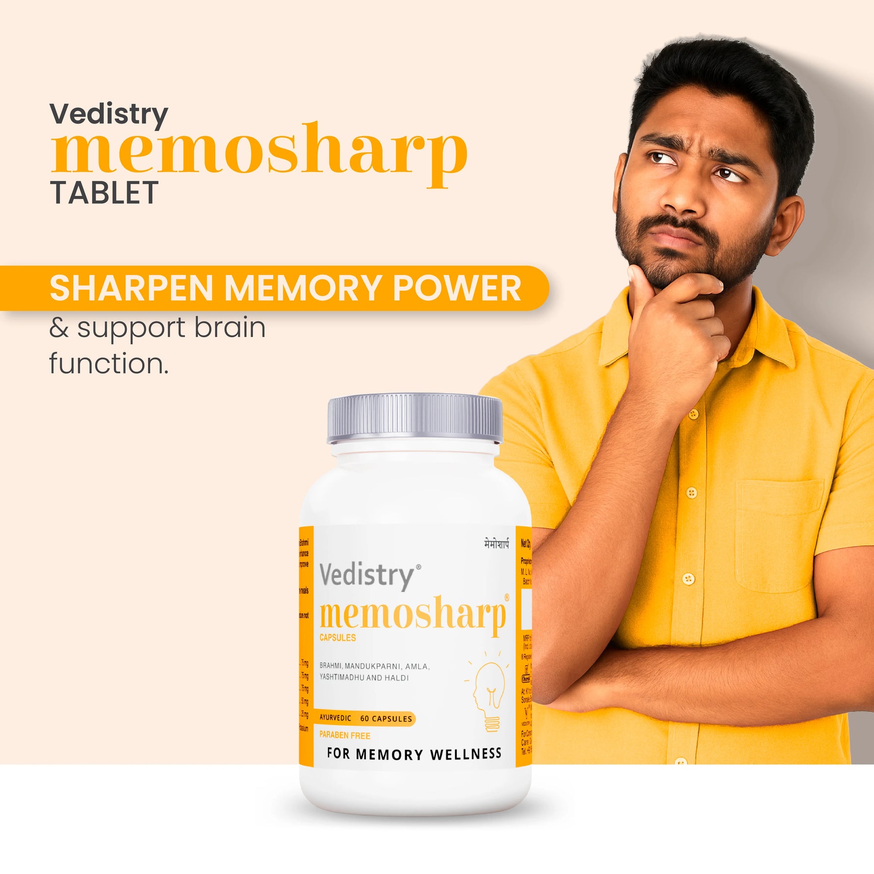 Vedistry Memosharp 60s - Ayurvedic Brain Booster for Memory, Focus & Concentration