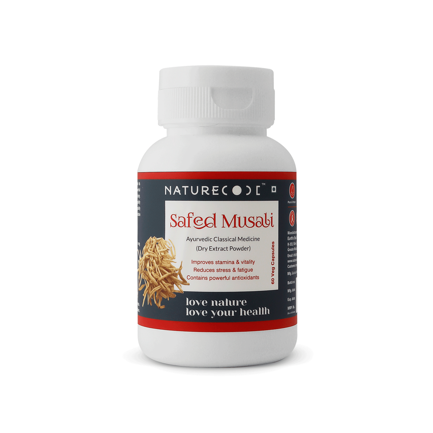Nature Code Safed Musali Veg Capsule - 60 Capsules