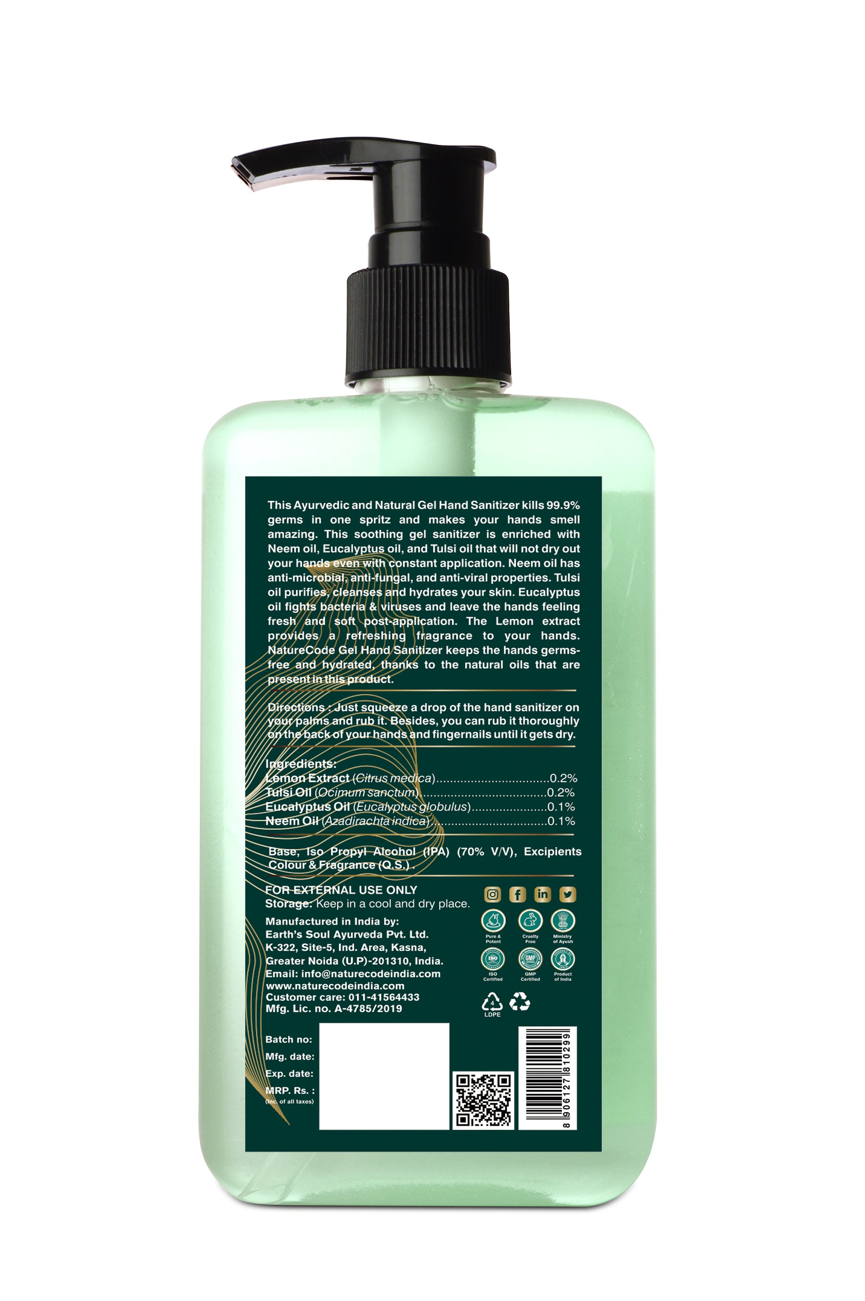 Nature Code Ayurvedic Hand Sanitizer - 275ml