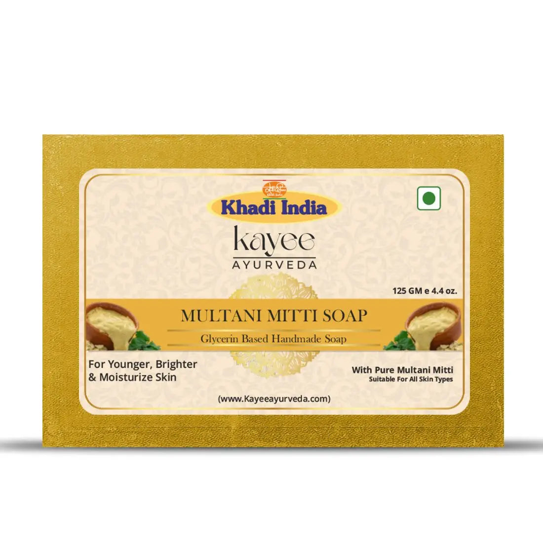 Kayee Ayurveda Multani Mitti Sandalwood Soap for Men & Women | Herbal Clay & Sandalwood Bathing Soap | Deep Cleansing Body Soap for Dirt, Sweat & Excess Oil | Fresh, Clean & Smooth Looking Skin