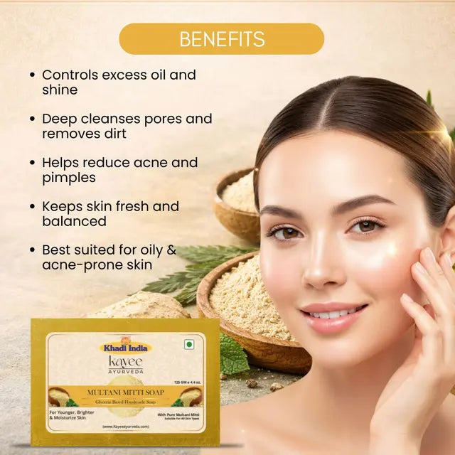 Kayee Ayurveda Multani Mitti Sandalwood Soap for Men & Women | Herbal Clay & Sandalwood Bathing Soap | Deep Cleansing Body Soap for Dirt, Sweat & Excess Oil | Fresh, Clean & Smooth Looking Skin
