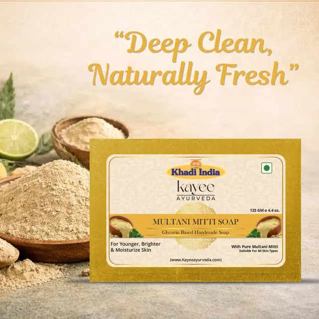 Kayee Ayurveda Multani Mitti Sandalwood Soap for Men & Women | Herbal Clay & Sandalwood Bathing Soap | Deep Cleansing Body Soap for Dirt, Sweat & Excess Oil | Fresh, Clean & Smooth Looking Skin