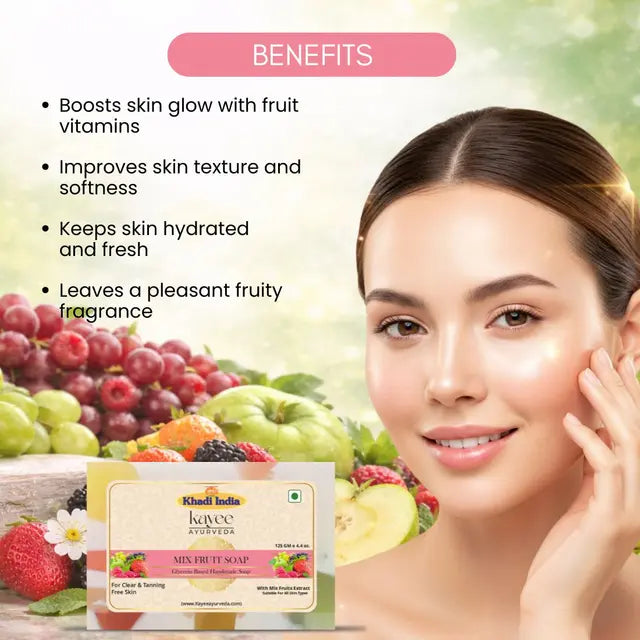Kayee Ayurveda Mix Fruit Bath Soap | Fruity Fragrance Herbal Soap for Men & Women | Refreshing Body Cleansing Bathing Bar for Daily Use | Gentle Bath Soap for Fresh, Clean & Smooth Looking Skin