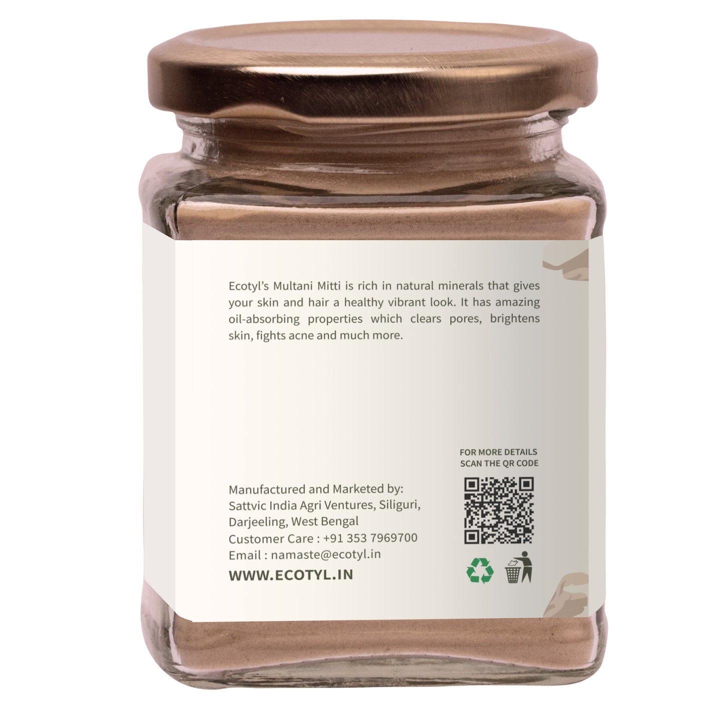 Ecotyl Multani Mitti Powder | Face Pack for Exfoliation & Clear Skin | Bentonite Clay - 150g