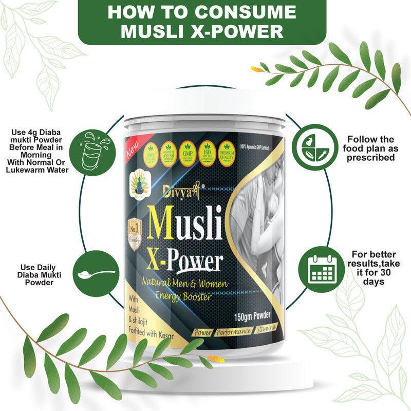 Divya Shree Musli X-Power Powder for Sexual Weakness | Made With Pure Safed Musli For Strength And Stamina 150gm, Jeevan Care Ayurveda