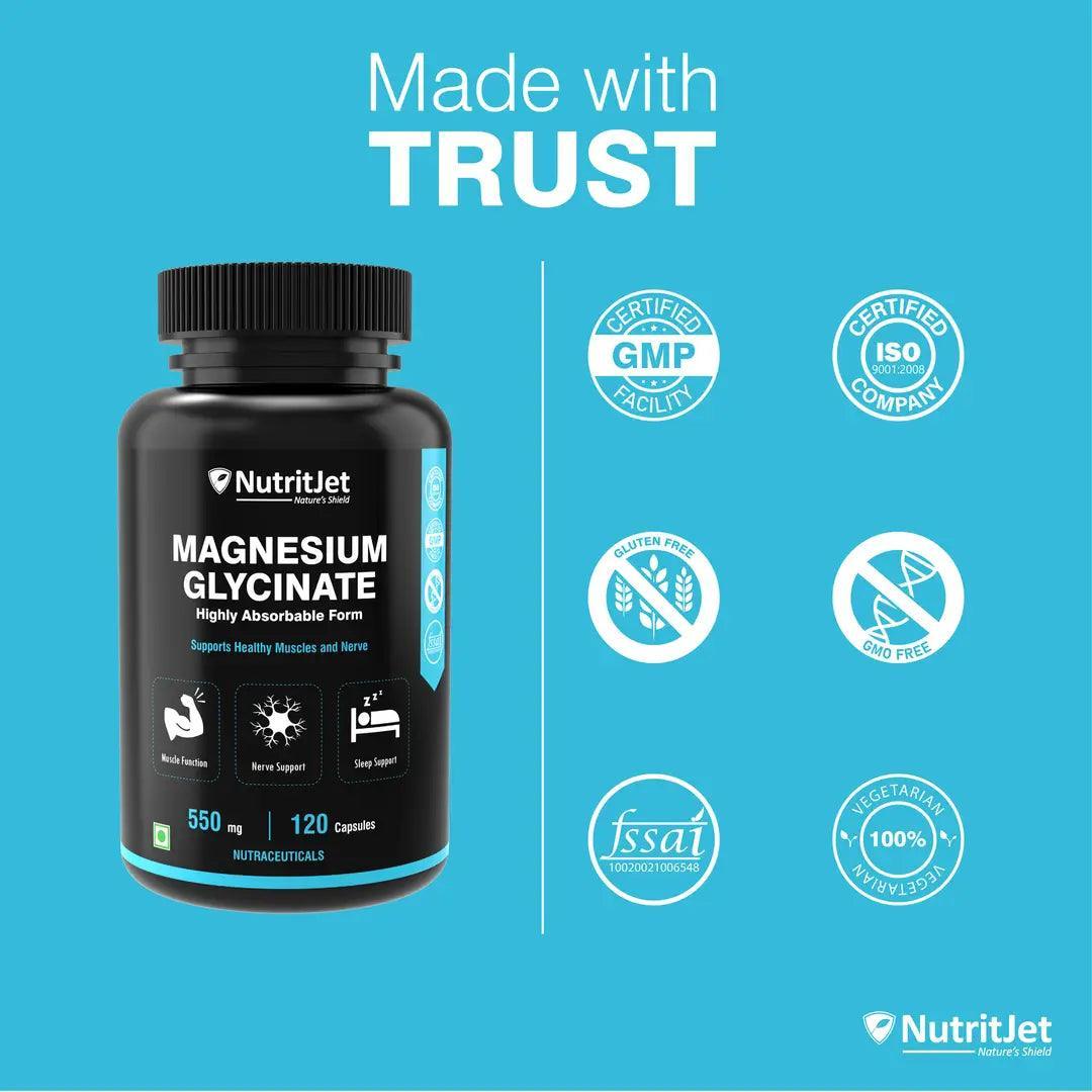 NutritJet High Absorption Magnesium Glycinate Capsules 550mg - 120 Capsules
