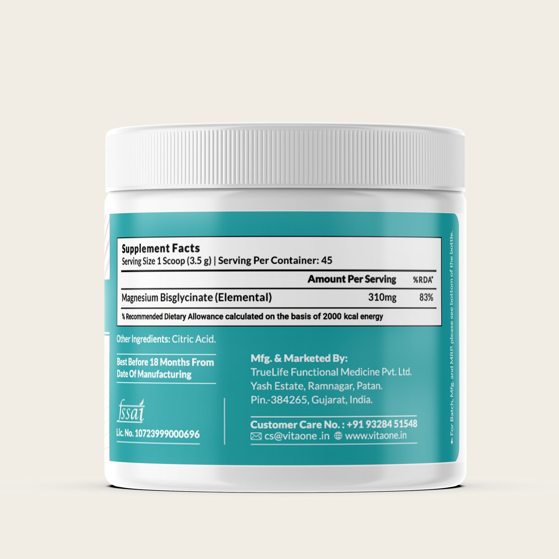 Vitaone Magnesium Bisglycinate Ionic Powder (160g) | High Absorption Formula for Muscle Recovery, Sleep & Stress Support