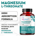 Raskam Magnesium L-Threonate Capsules for Brain Health, Memory & Focus Support | Improves Sleep Quality | 90 Veg Capsules