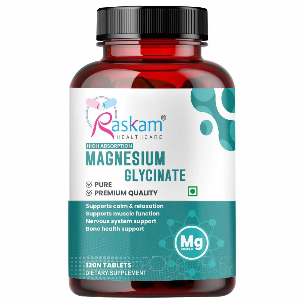 Raskam Magnesium Glycinate Tablets, 2000mg per serving, 120 vegetarian tablets