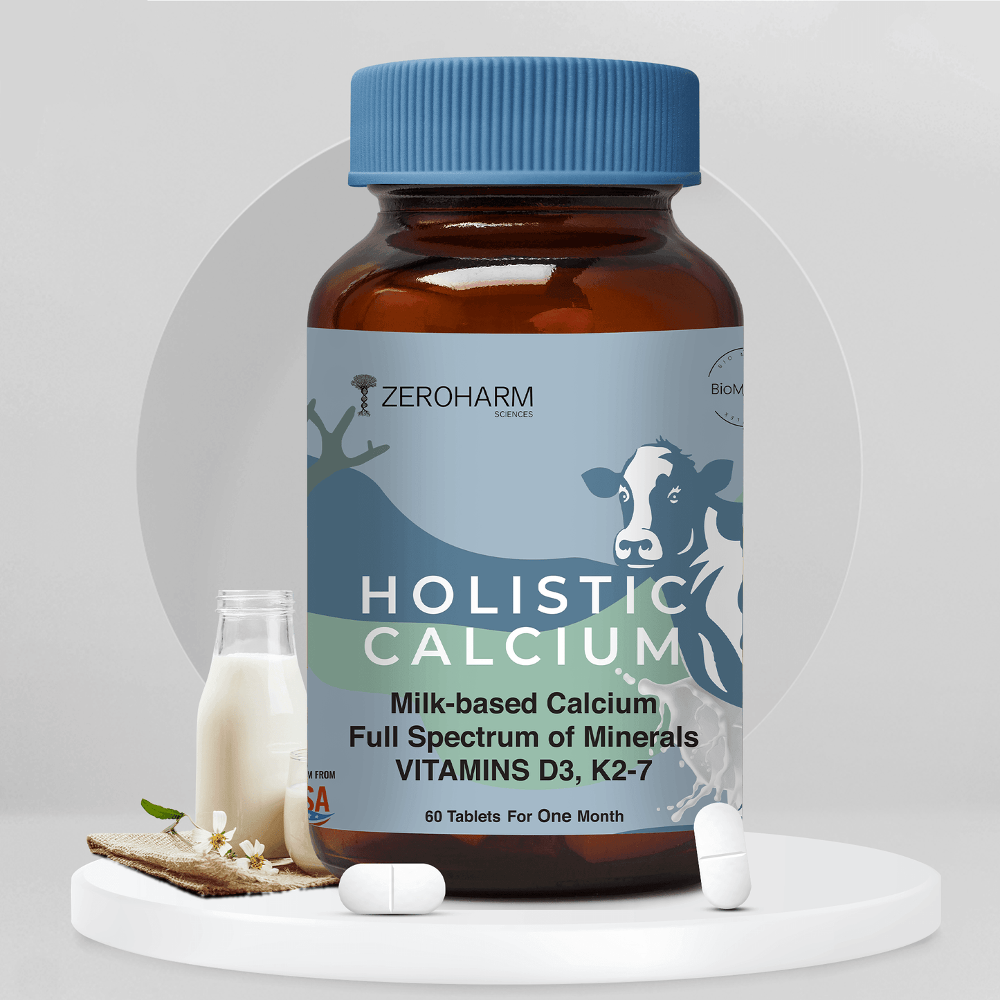 Zeroharm Holistic Calcium Tablet for Joint Support, Bone Strength and Reduce Risk of Osteoporosis - 60 Tablets