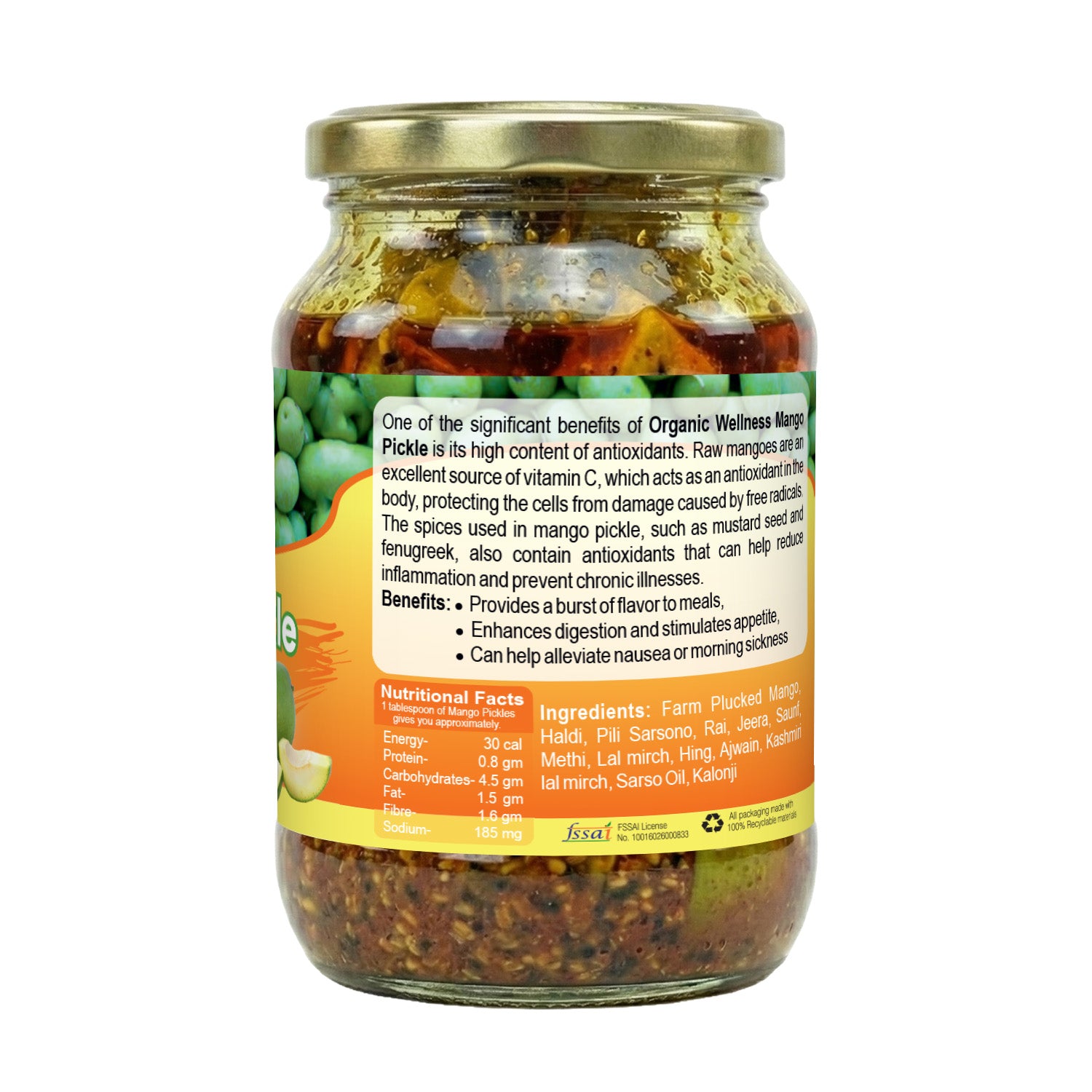 Organic Wellness Mango Pickle 250 gm Bottle