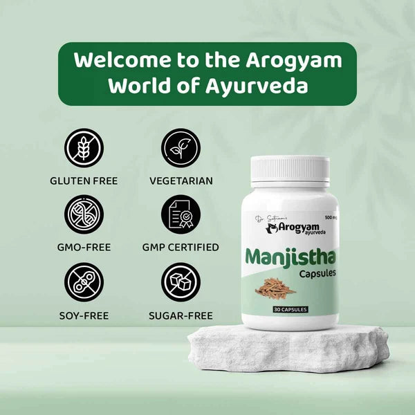 Arogyam Manjistha Capsules 500mg – Ayurvedic Herbal Supplement for Skin Wellness & Daily Health Support – 30 Capsules