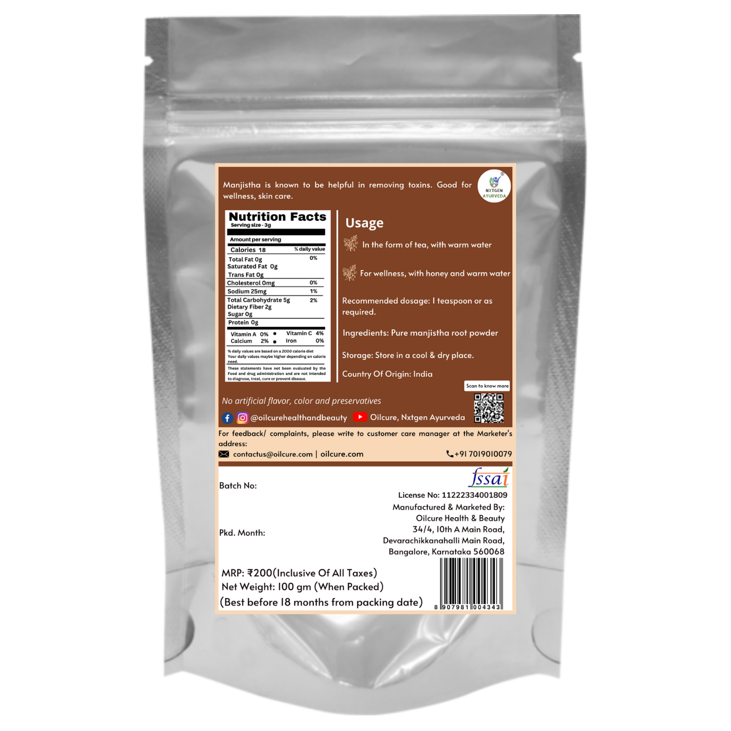 Nxtgen Ayurveda Manjistha Powder - 200 gms (Pack of 2)
