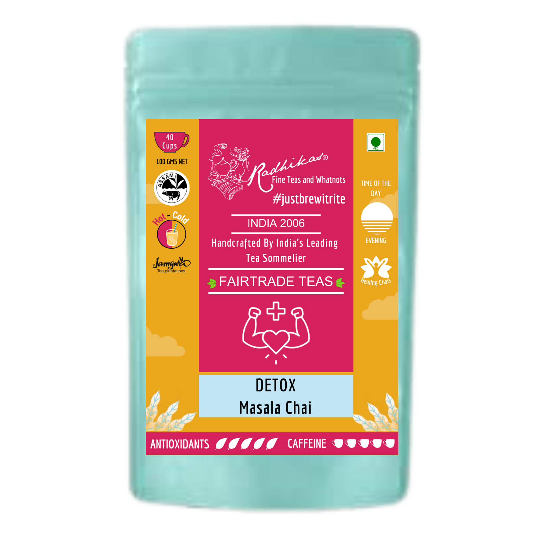Radhikas Fine Teas DETOX Masala Chai - Invigorate Mind & Body Naturally - 100gm