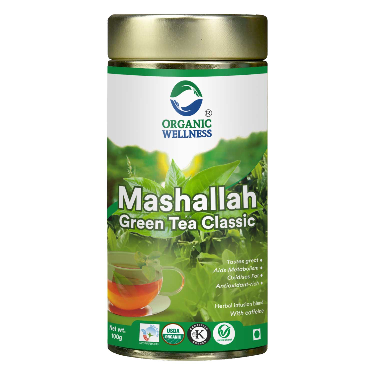 Organic Wellness Mashallah Green Tea Classic 100 grams Tin Pack
