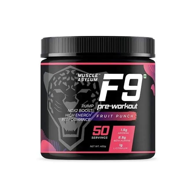 Muscle Asylum F9 Pre-Workout Fruit Punch - 50 Serving - 400gm