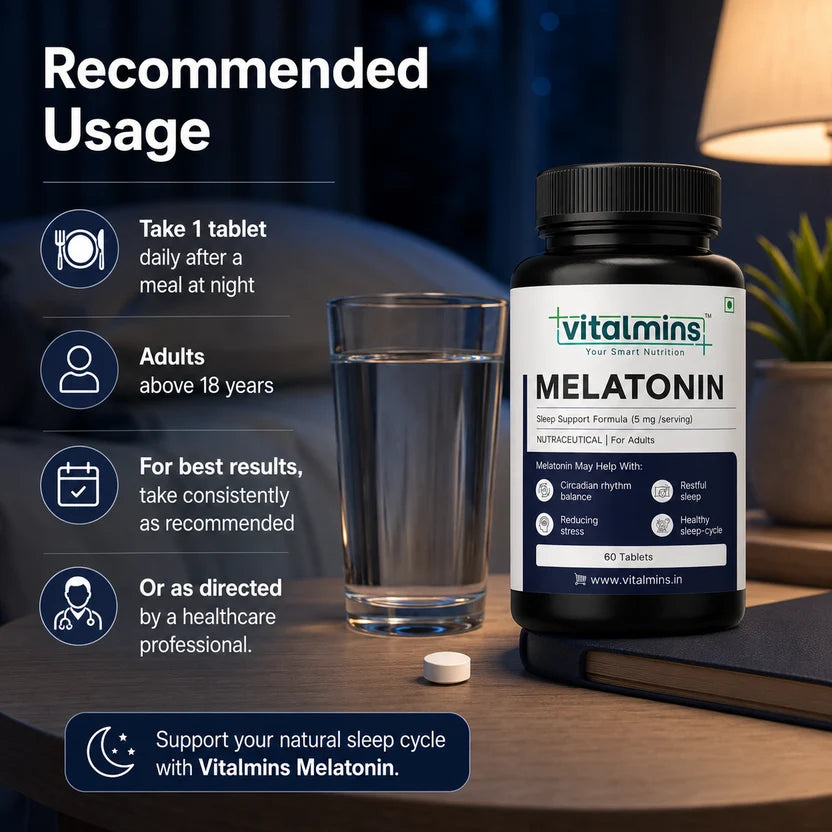 Vitalmins Melatonin Sleep Support Tablets | Fast-Acting Natural Sleep Aid for Restful Sleep, Jet Lag & Sleep Cycle Reset – 60 Tablets