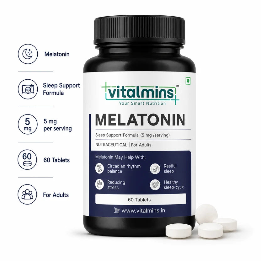 Vitalmins Melatonin Sleep Support Tablets | Fast-Acting Natural Sleep Aid for Restful Sleep, Jet Lag & Sleep Cycle Reset – 60 Tablets