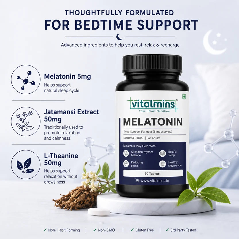 Vitalmins Melatonin Sleep Support Tablets | Fast-Acting Natural Sleep Aid for Restful Sleep, Jet Lag & Sleep Cycle Reset – 60 Tablets