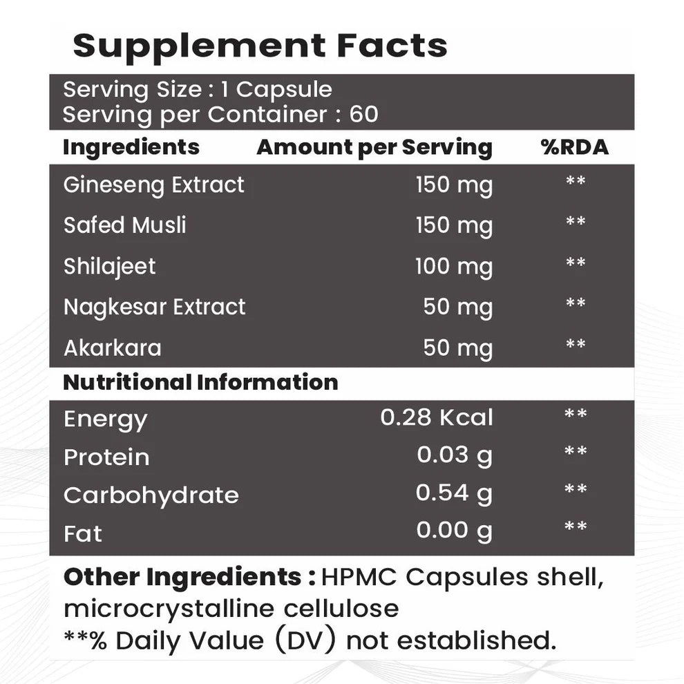Raskam Men's Performance Booster 60 - Capsules - Improve Muscle Strength & Performance, Boost Energy for Men