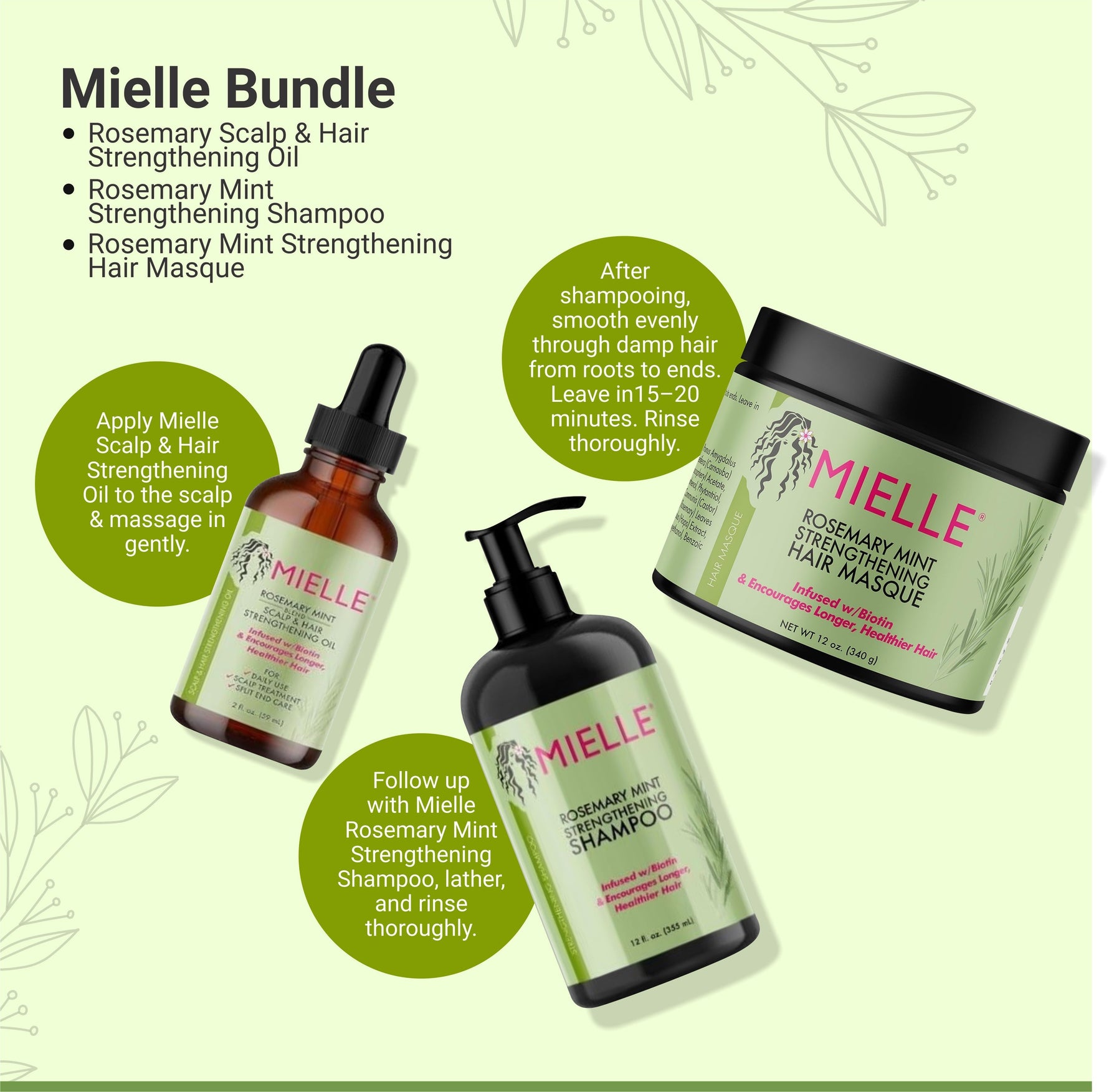 Mielle Bundle: Natural Rosemary Hair Care – Oil, Shampoo & Masque for Strong, Healthy Hair
