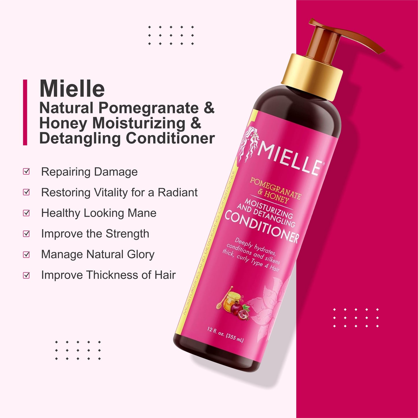 Mielle Natural Pomegranate With Honey Detangling Conditioner – Nourish & Define Curls | 355ml