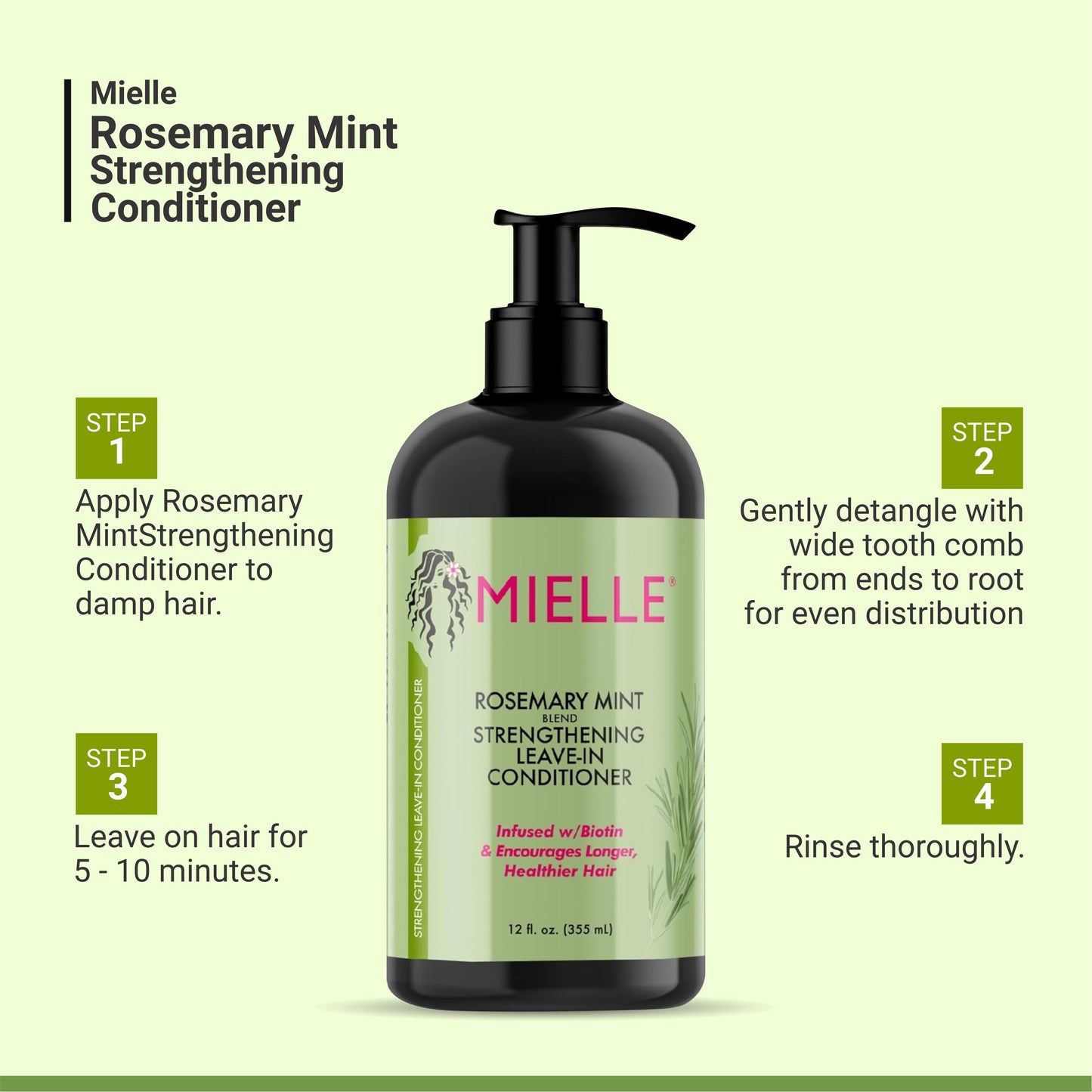 Mielle All Rosemary Mint Strengthening Conditioner Infused with Biotin Cleanser 355 millilitre