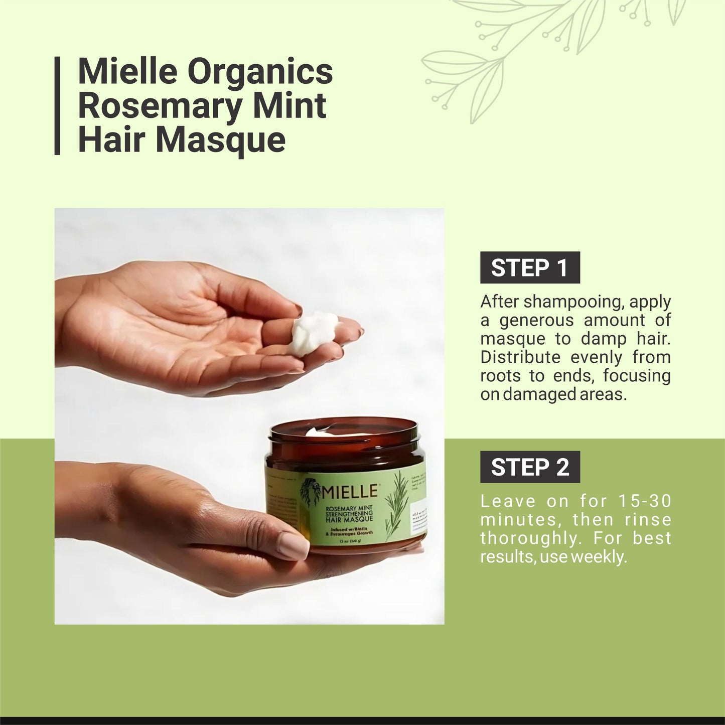Mielle Rosemary Mint Strengthening Hair Masque, Essential Oil & Biotin Deep Treatment, Miracle Repair for Dry, Damaged, & Frizzy Hair 340gm,1 Count