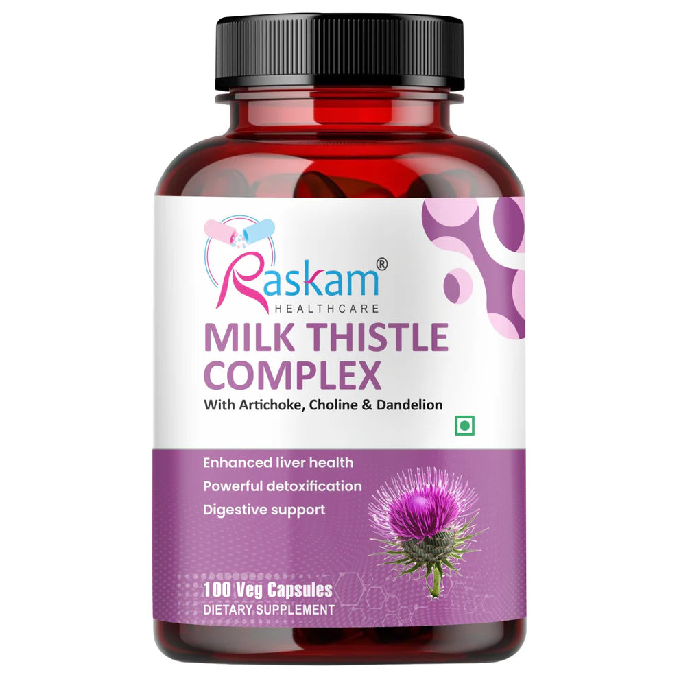 Raskam Milk Thistle Complex Capsules | Liver & Gall bladder health supplement | Antioxidant & anti- inflammatory | Liver Detox, Liver refresher | 100 Veg Capsules