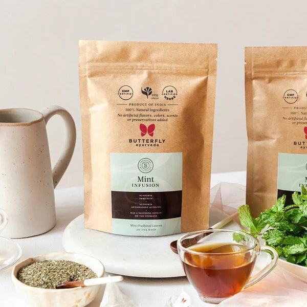 Butterfly Ayurveda Mint Leaf Tea - Digestive Herbal Tea (20 Tea Bags, 40g)