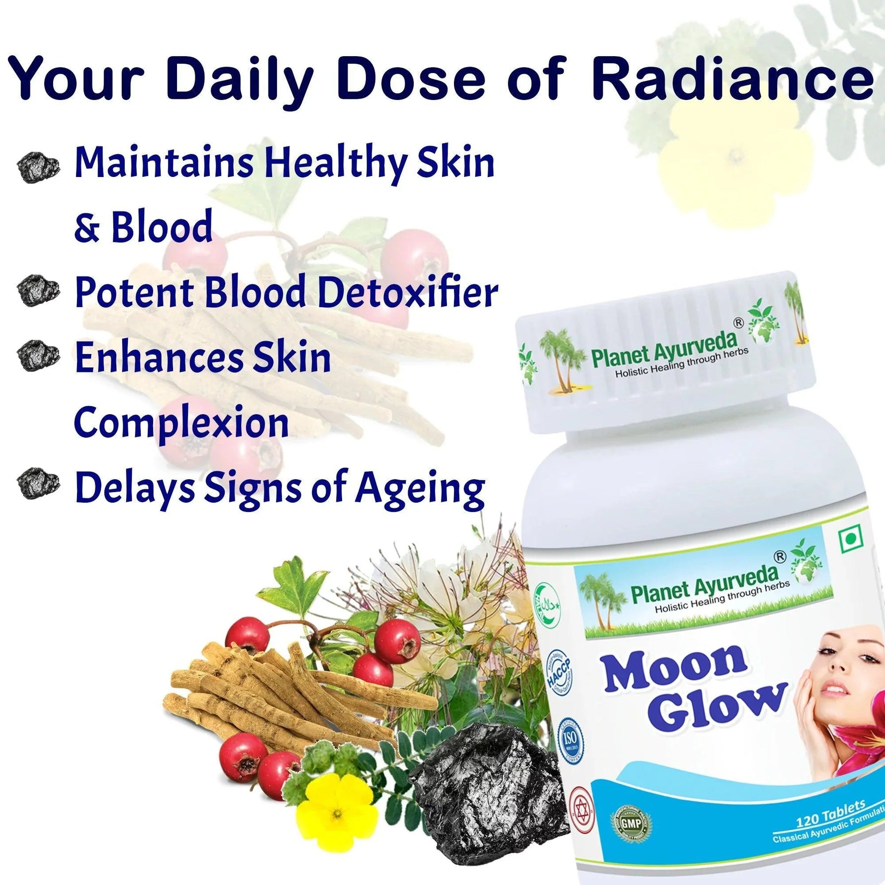 Planet Ayurveda Moon Glow Tablets - 120 Tablets | Natural Support for Skin Glow & Radiance