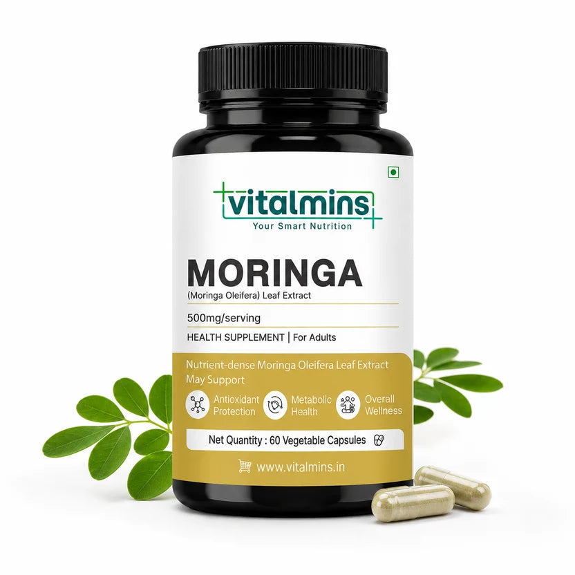 Vitalmins Moringa Leaf Extract 500MG Capsules | Nutrient-Rich Superfood Supplement for Energy, Immunity & Daily Vitality – 60 Veg Capsules