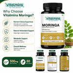 Vitalmins Moringa Leaf Extract 500MG Capsules | Nutrient-Rich Superfood Supplement for Energy, Immunity & Daily Vitality – 60 Veg Capsules