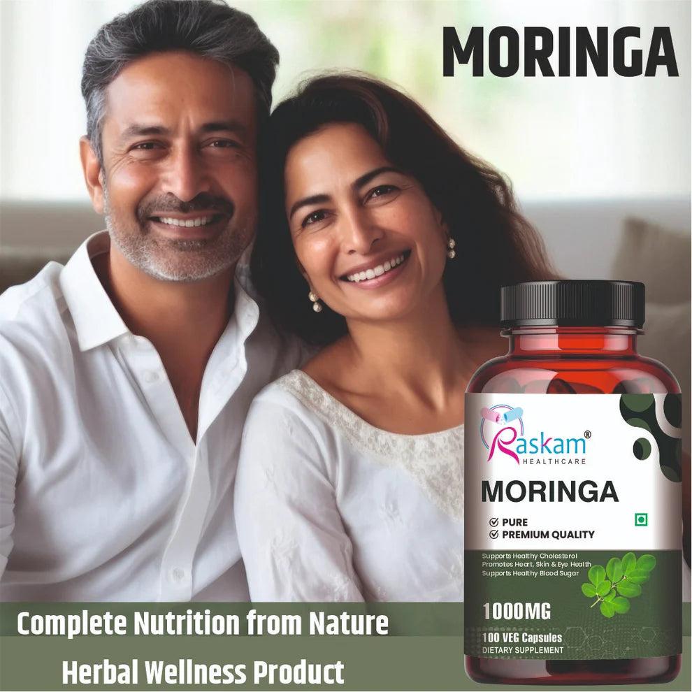 Raskam Moringa 100 Capsules- Helps Lower Blood Sugar & Cholesterol Levels, Boost Metabolism and Digestion