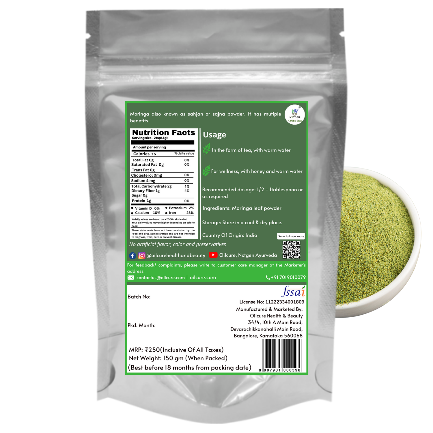 Nxtgen Ayurveda Moringa Oleifera Powder - 150 gms (Pack of 2)