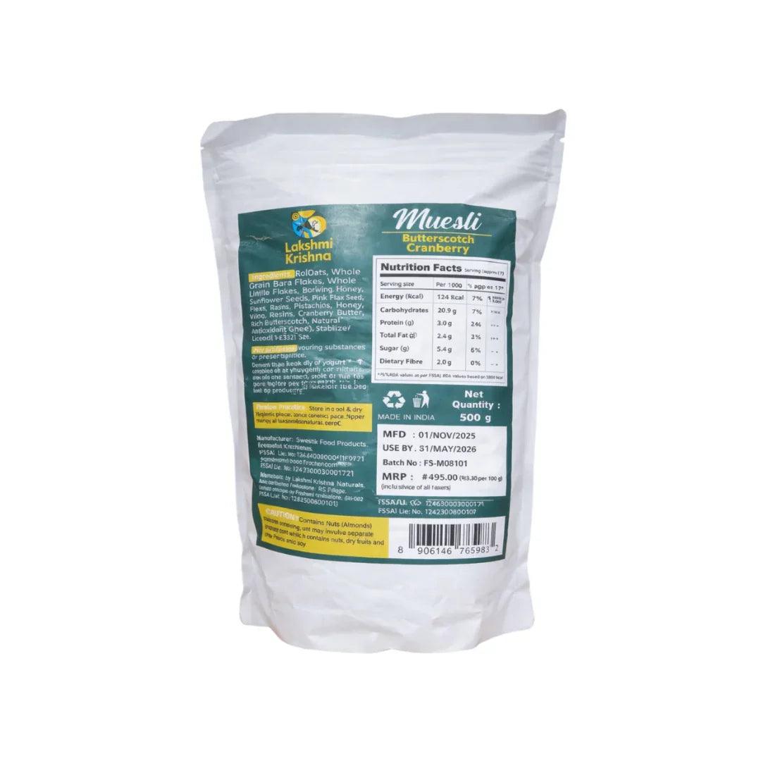 Lakshmi Krishna Naturals Butterscotch Cranberry Muesli | 500 g