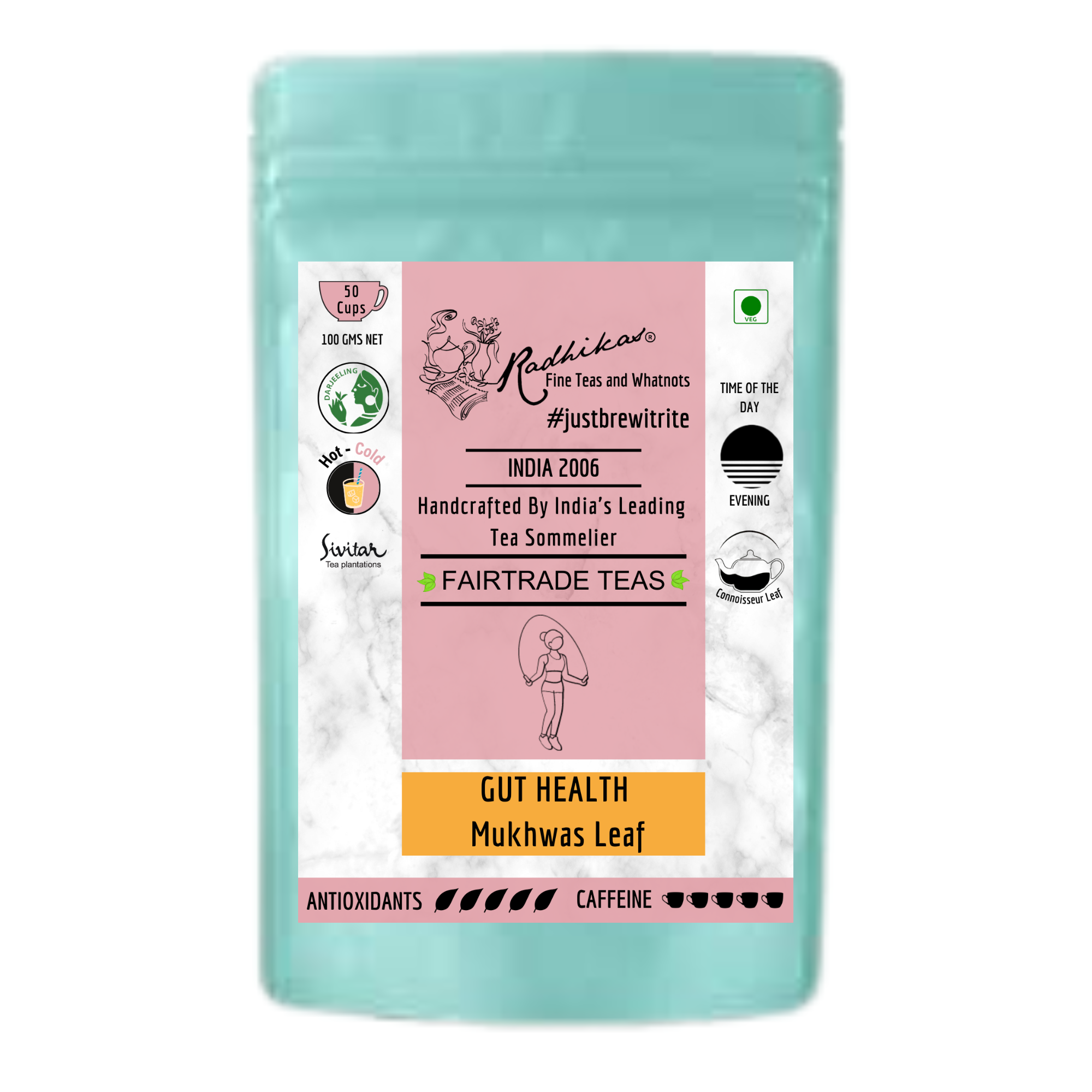 Radhikas Fine Teas Gut Helath Mukhwas Leaf - Promote Gut Health and Calm the Mind - 100gm