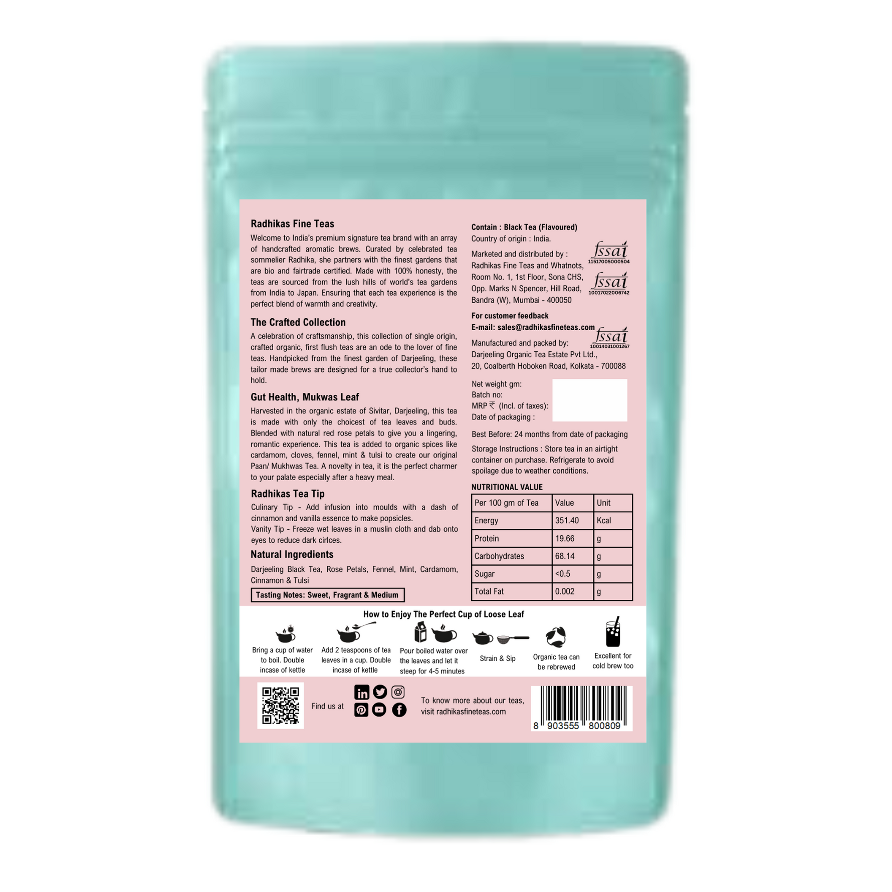 Radhikas Fine Teas Gut Helath Mukhwas Leaf - Promote Gut Health and Calm the Mind - 50gm
