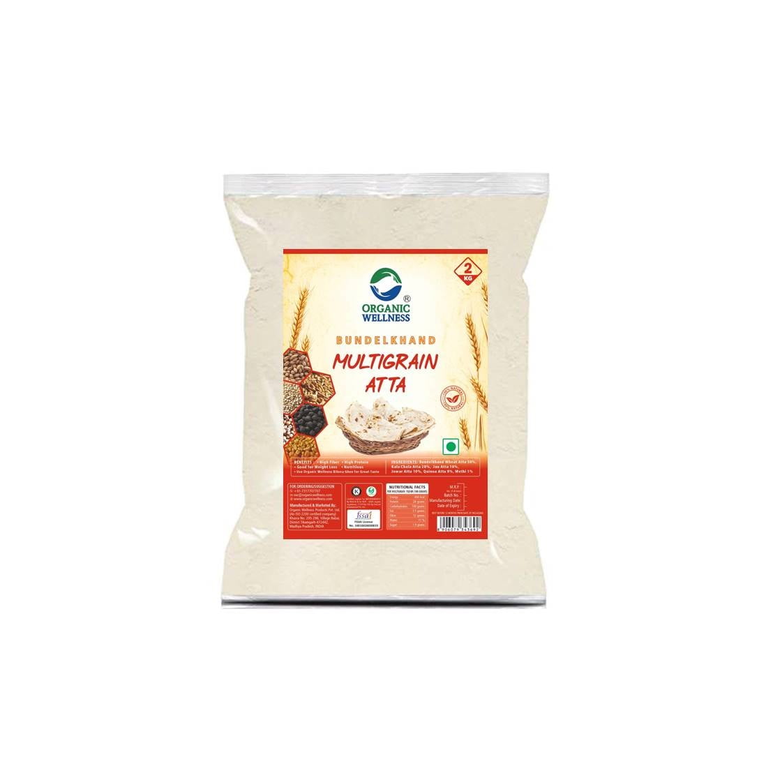 Organic Wellness Whole Wheat Multigrain Atta 5 KG Pack | High Protein | High Fiber | Low Gluten, & Diabetic Friendly