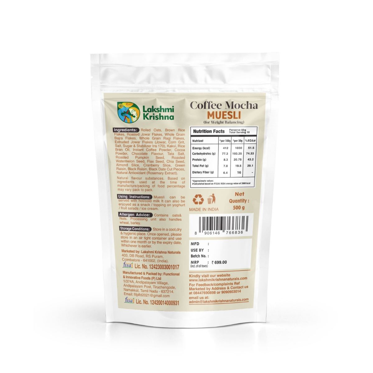 Lakshmi Krishna Naturals Coffee Mocha Muesli | 500 g
