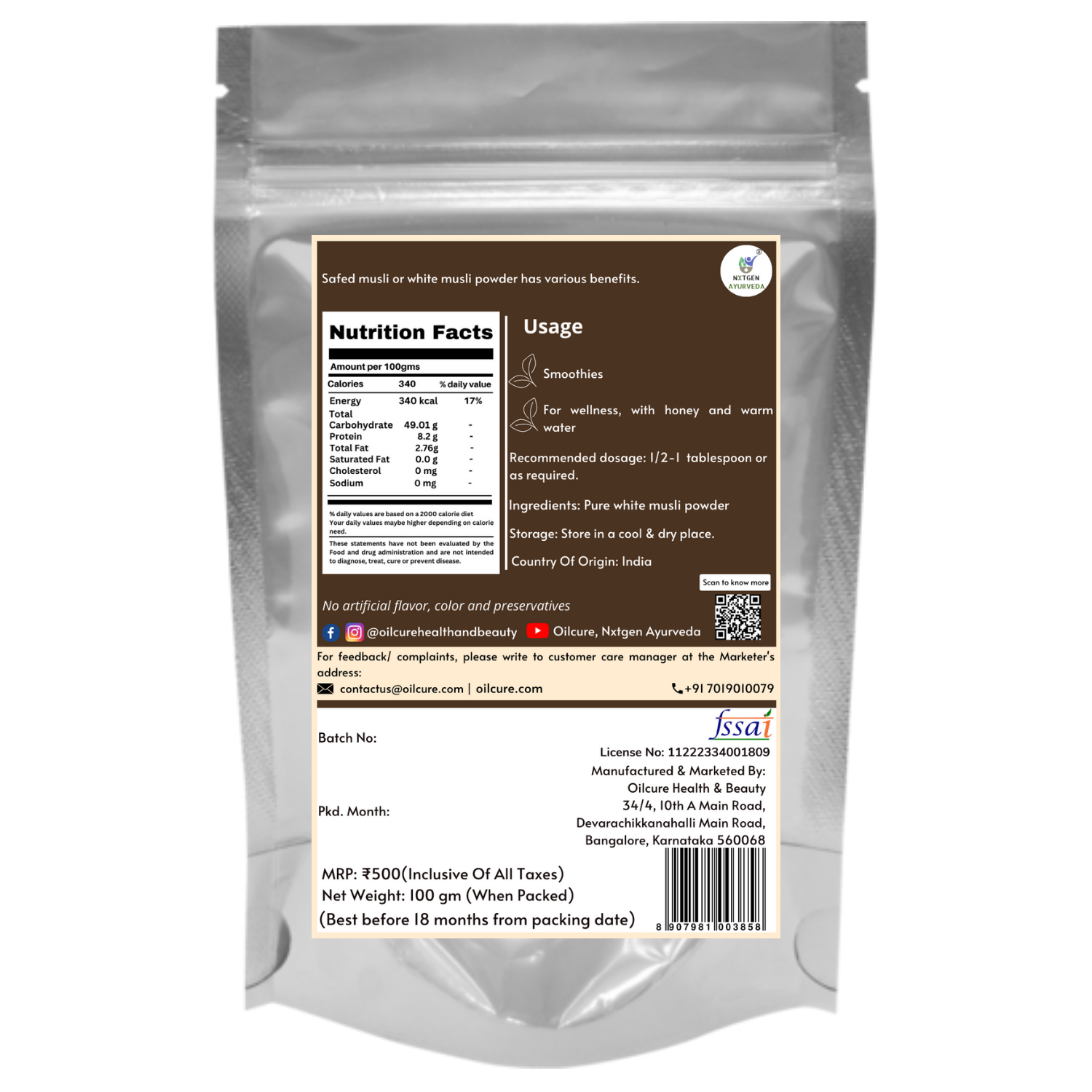 Nxtgen Ayurveda Musli White Powder - 100 gms (Pack of 2)